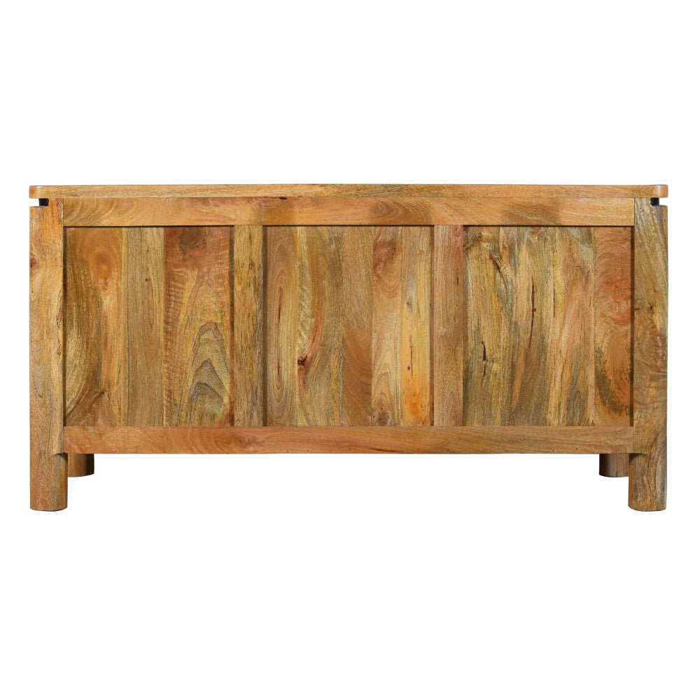 The Urban Port 54 Inch Sideboard Console With 3 Grooved Cabinet Doors, Iron Handles, Natural Brown Mango Wood - UPT-293351 - 192551905757 - SideboardOutlet.com