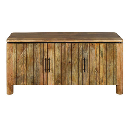 The Urban Port 54 Inch Sideboard Console With 3 Grooved Cabinet Doors, Iron Handles, Natural Brown Mango Wood - UPT-293351 - 192551905757 - SideboardOutlet.com