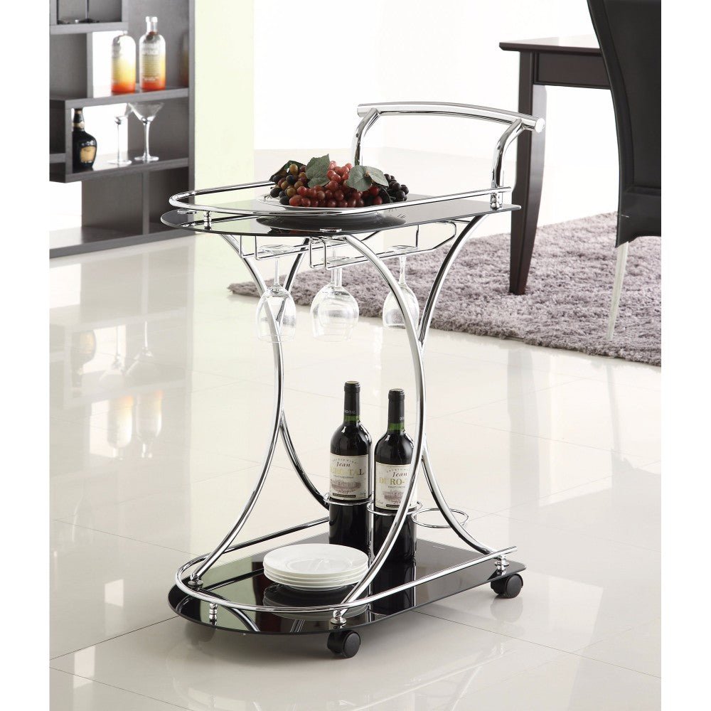 Benzara Dazzling Serving Cart With 2 Black Glass Shelves - BM160164 - 192551061538 - SideboardOutlet.com