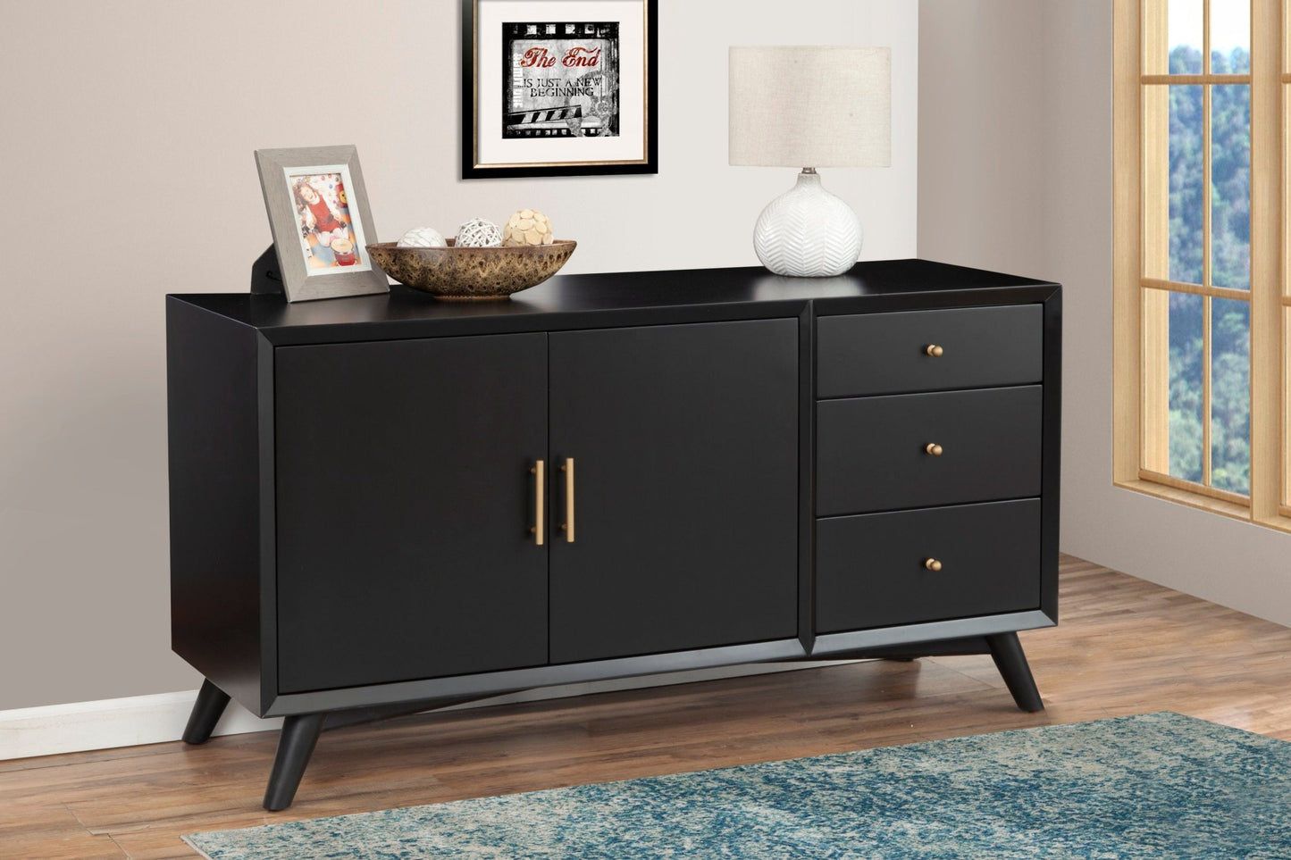 Alpine Furniture Alpine Furniture Flynn Sideboard In Black - 966BLK-64 - 840108501784 - SideboardOutlet.com