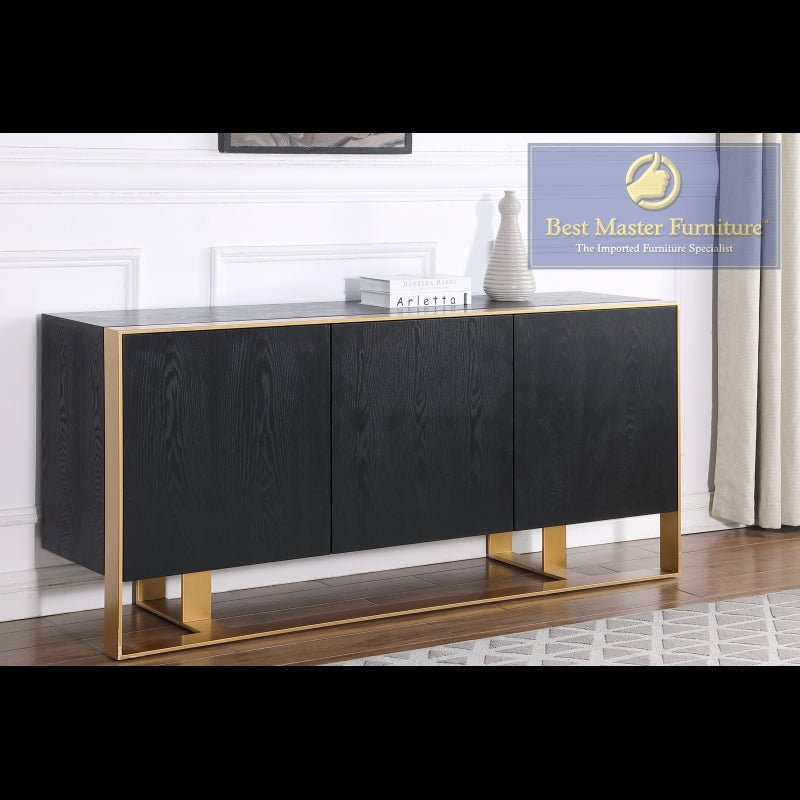 Lacquered Wood 3 Door Sideboard, Black And Gold - T2026 - SideboardOutlet.com