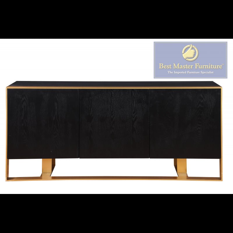 Lacquered Wood 3 Door Sideboard, Black And Gold - T2026 - SideboardOutlet.com