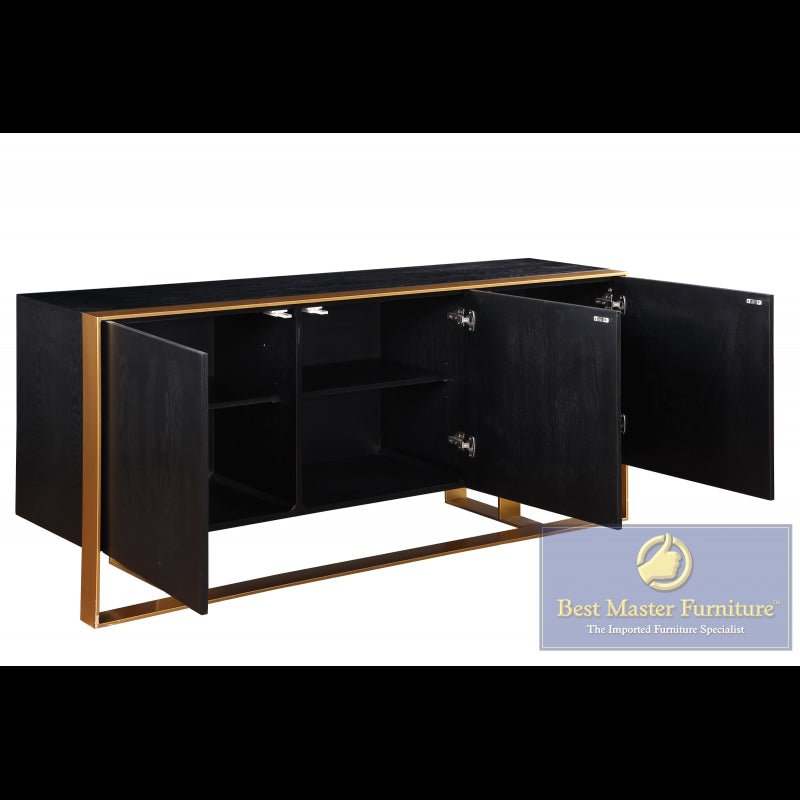 Lacquered Wood 3 Door Sideboard, Black And Gold - T2026 - SideboardOutlet.com