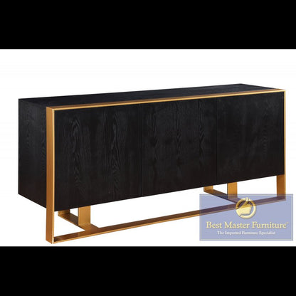 Lacquered Wood 3 Door Sideboard, Black And Gold - T2026 - SideboardOutlet.com