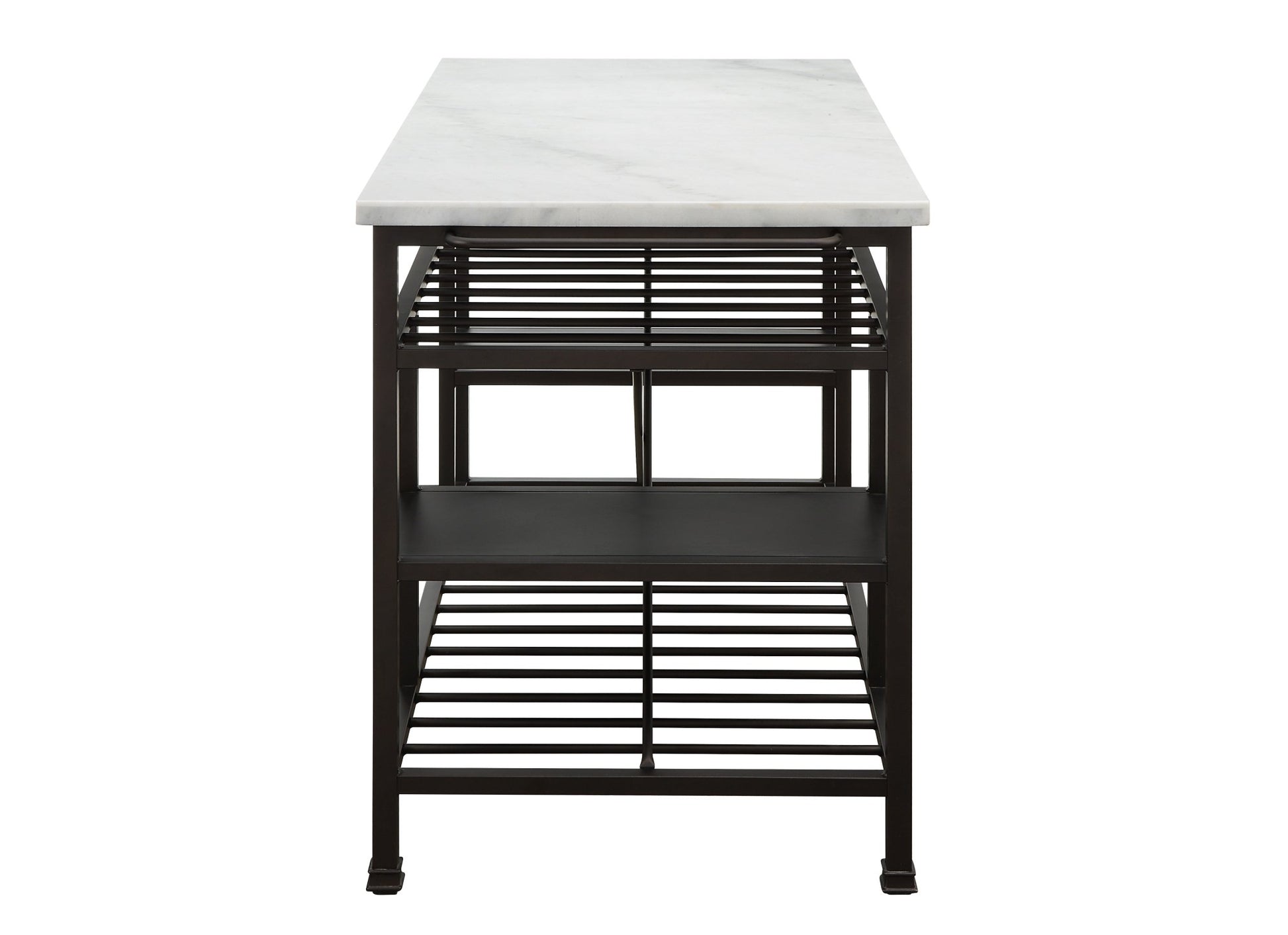 Benjara Marble Top Metal Kitchen Island with 2 Slated Shelves, Brown and White - BM214990 - 192551446618 - SideboardOutlet.com