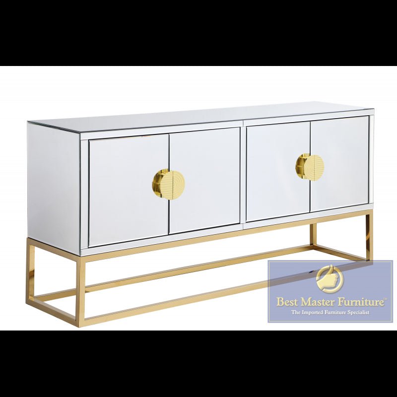 Mirrored 4 Door Sideboard With Gold Legs And Hardware - T2023 - SideboardOutlet.com