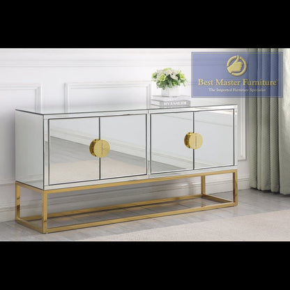 Mirrored 4 Door Sideboard With Gold Legs And Hardware - T2023 - SideboardOutlet.com