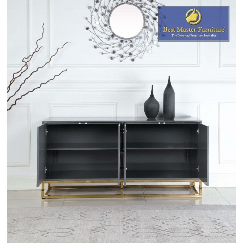 Modern Diamond Pattern 4 Door Sideboard, Gray With Gold Legs - T1943-Gray - SideboardOutlet.com