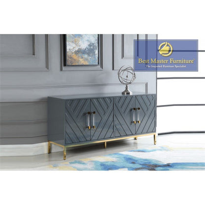 Modern Lacquered 4 Door Sideboard, Gray With Gold Legs - T1942-Gray - SideboardOutlet.com