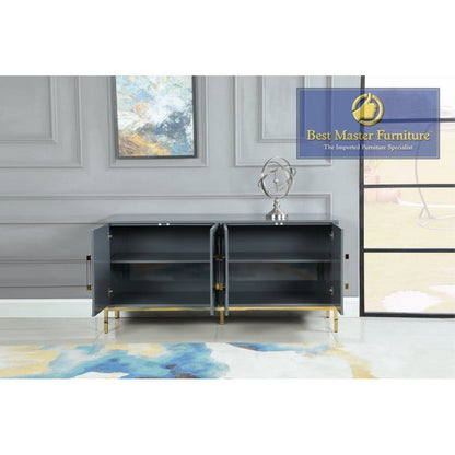 Modern Lacquered 4 Door Sideboard, Gray With Gold Legs - T1942-Gray - SideboardOutlet.com